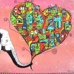 Painting Big Love by Fanny | Painting Street art Wood