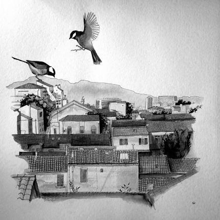 Peinture Les toits de la blancarde par Mü | Tableau Figuratif Encre Urbain