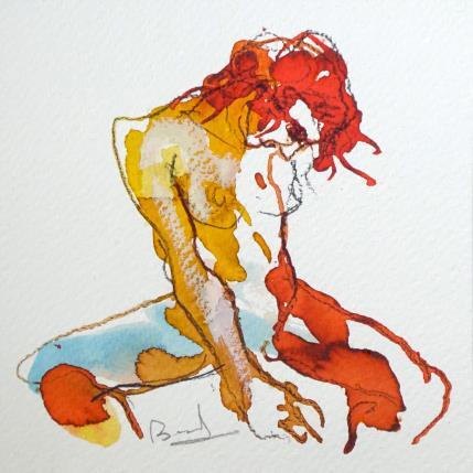 Peinture Johanna assise par Brunel Sébastien | Tableau Figuratif Aquarelle Nu