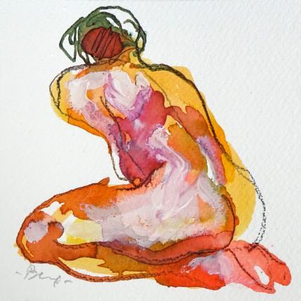Peinture Méline accroupie de dos par Brunel Sébastien | Tableau Figuratif Aquarelle Nu