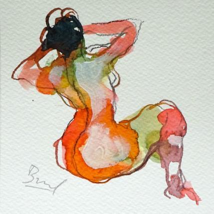 Peinture Méline de dos par Brunel Sébastien | Tableau Figuratif Aquarelle Nu