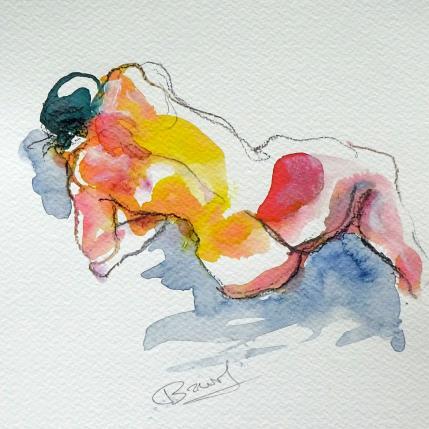 Peinture Méline couchée par Brunel Sébastien | Tableau Figuratif Aquarelle Nu
