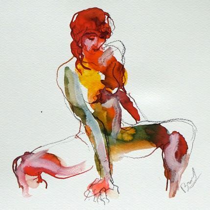 Peinture Johanna assise par Brunel Sébastien | Tableau Figuratif Aquarelle Nu