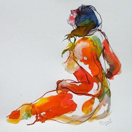 Peinture Sarah assise par Brunel Sébastien | Tableau Figuratif Aquarelle Nu