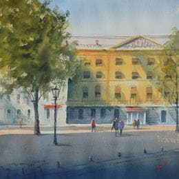 Pintura Lange Voorhout Den Haag por Min Jan | Pintura Figurative Watercolor Urban