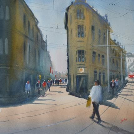 Peinture Shopping time par Min Jan | Tableau Figuratif Aquarelle Urbain