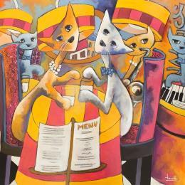 Painting Toi et Moi by Fauve | Painting Figurative Acrylic, Oil, Wood Animals, Life style