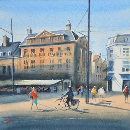 Peinture Relaxed day par Min Jan | Tableau Figuratif Aquarelle Urbain
