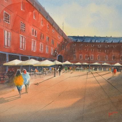 Peinture Plaza Mayor par Min Jan | Tableau Figuratif Aquarelle Urbain