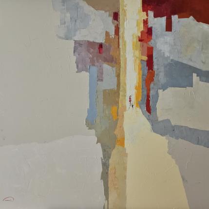 Peinture Une fille et un chien par Tomàs | Tableau Abstrait Huile Scènes de vie, Urbain