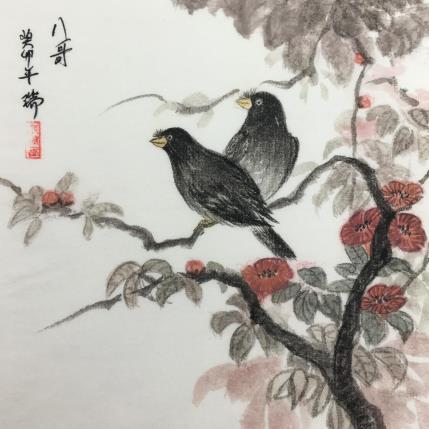 Peinture Les deux mainates par Amblard Rui | Tableau Figuratif Aquarelle Animaux, Paysages