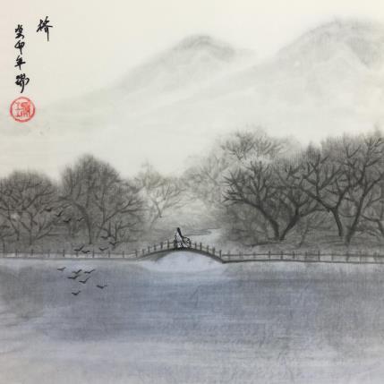 Peinture L'eau calme du lac par Amblard Rui | Tableau Figuratif Aquarelle Marine, Nature, Paysages