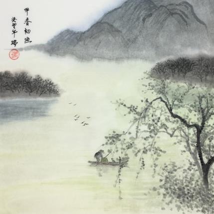 Peinture Première pèche à l'aube par Amblard Rui | Tableau Figuratif Aquarelle Marine, Nature, Paysages