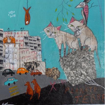 Peinture Planète terre par Colin Sylvie | Tableau Art Singulier Acrylique, Collage, Pastel Animaux