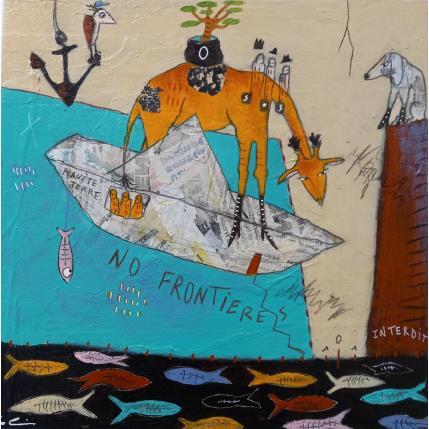 Peinture La traversée # 2 par Colin Sylvie | Tableau Art Singulier Acrylique, Collage, Pastel Animaux