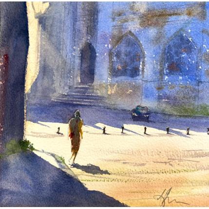 Peinture Cathédrale Matin par Jones Henry | Tableau Figuratif Aquarelle Paysages, Urbain