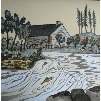 Peinture Le vieux Moulin du Trieux par Jovys Laurence  | Tableau Matiérisme Sable Animaux, Paysages