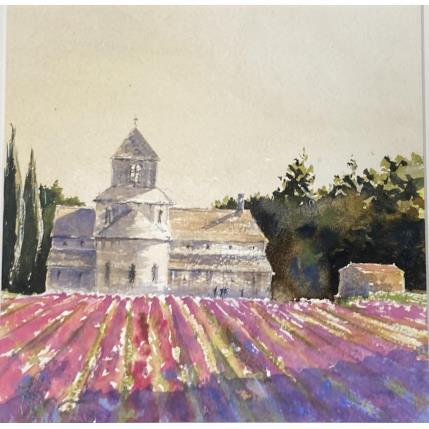 Peinture Eglise et Lavande par Jones Henry | Tableau Figuratif Aquarelle Paysages, Urbain