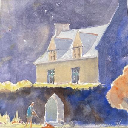 Peinture Tondre au manoir par Jones Henry | Tableau Figuratif Aquarelle Paysages, Urbain