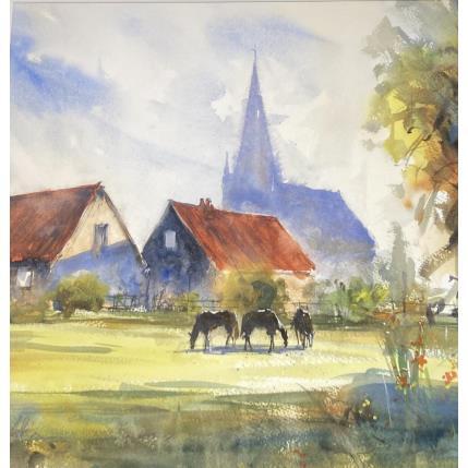 Peinture Tranquilité pastorale par Jones Henry | Tableau Figuratif Aquarelle Paysages, Urbain