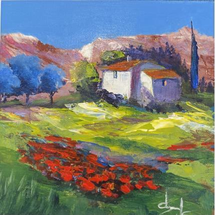 Peinture Paysage de Provence coquelicot par Degabriel Véronique | Tableau Figuratif Huile Nature, Paysages
