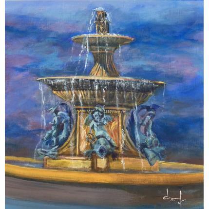 Peinture Fontaine la Valette Place Grenette Grenoble par Degabriel Véronique | Tableau Réalisme Huile Scènes de vie, Urbain