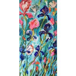 Painting La danse bleue des Iris by Bertre Flandrin Marie-Liesse | Painting Figurative Acrylic, Gluing Landscapes, Still-life