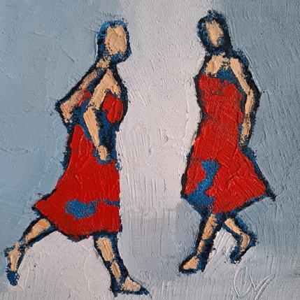 Peinture Rencontre rouge par Malfreyt Corinne | Tableau Figuratif Huile nu, scènes de vie