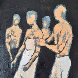 Painting Confiance la nuit by Malfreyt Corinne | Painting Figurative Oil Black & White