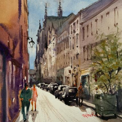 Peinture Au bout de la rue par Seruch Capouillez Isabelle | Tableau Figuratif Aquarelle Urbain
