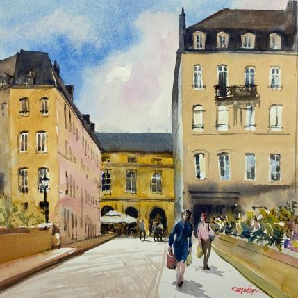 Peinture Journée de courses par Seruch Capouillez Isabelle | Tableau Figuratif Aquarelle Urbain