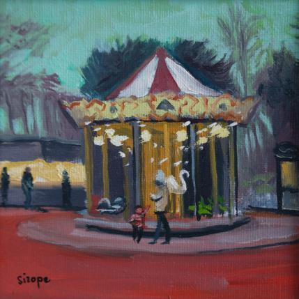 Peinture Petit manège du parc de la Tête d'Or par Sirope Rémy | Tableau Figuratif Huile Paysages, Scènes de vie, Urbain