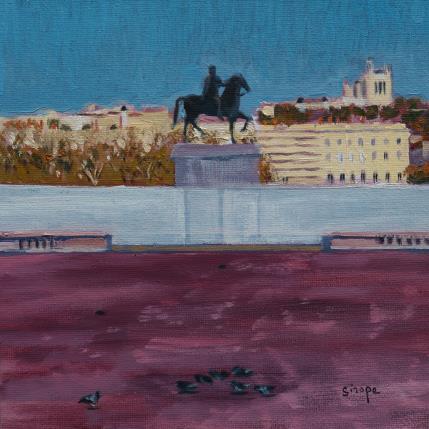Peinture Place Bellecour - Lyon par Sirope Rémy | Tableau Figuratif Huile Paysages, Urbain