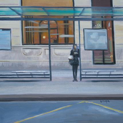 Peinture Attente par Sirope Rémy | Tableau Figuratif Huile Scènes de vie, Urbain