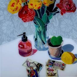 Gemälde Les destins des renoncules von Auriol Philippe | Gemälde Figurativ Acryl, Plexiglas Stillleben