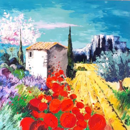 Peinture POPIES AND CHERRY TREE par Laura Rose | Tableau Figuratif Huile Paysages