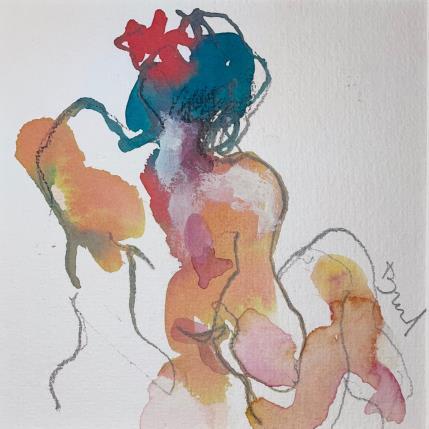 Peinture Méline assise par Brunel Sébastien | Tableau Figuratif Aquarelle Nu