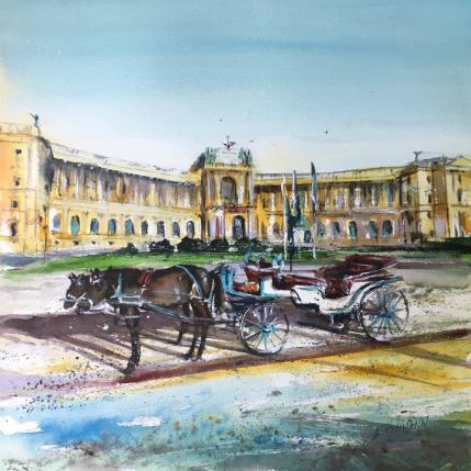 Painting Fiaker Heldenplatz by Hoffmann Elisabeth | Painting Figurative Watercolor Urban