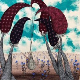 Painting La potione magica tre i fiori blu by Nai | Painting Naive art Acrylic Landscapes