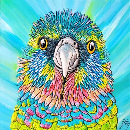 Peinture LORO COLORIDO par Geiry | Tableau Matiérisme Acrylique, Bois, Poudre de marbre Animaux, Nature