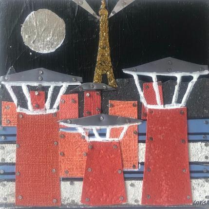 Peinture Point de Vue par Lovisa | Tableau Figuratif Acrylique, Collage, Feuille d'argent, Posca, Upcycling Urbain