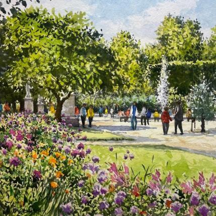 Peinture Paris le jardin des Tuileries  par Decoudun Jean charles | Tableau Figuratif Aquarelle