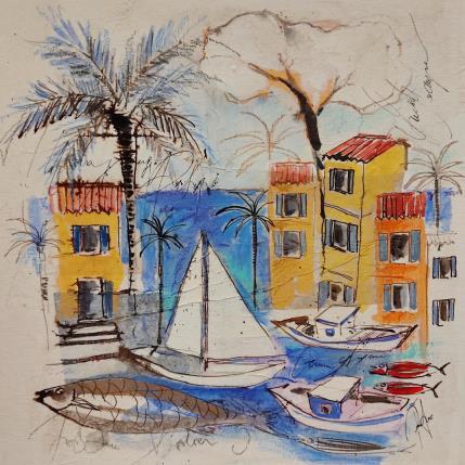 Peinture Un après-midi dans la calanque par Colombo Cécile | Tableau Figuratif Acrylique, Collage, Encre Marine, Paysages