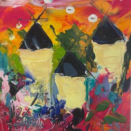 Peinture Sur la route des moulins par Bastide d´Izard Armelle | Tableau Abstrait Huile Architecture, Minimaliste