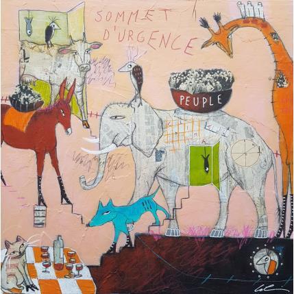 Peinture Sommet d'urgence  par Colin Sylvie | Tableau Art Singulier Animaux