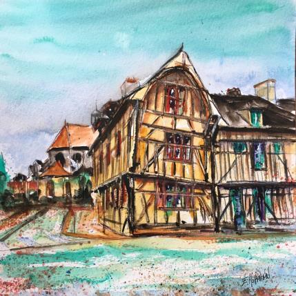 Peinture Troyes 160 Jaune dauphin  par Hoffmann Elisabeth | Tableau Figuratif Aquarelle Urbain