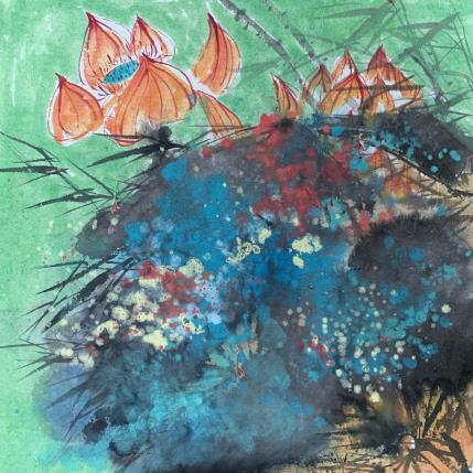 Peinture Lotus par Yu Huan Huan | Tableau Figuratif Encre Natures mortes