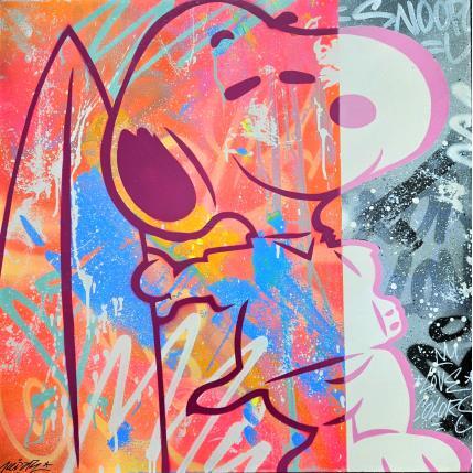 Peinture Snoopy surf bi colors par Kedarone | Tableau Street Art Graffiti Icones Pop