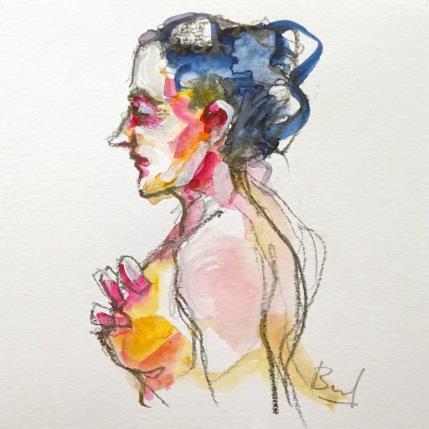 Peinture Aurora de profil par Brunel Sébastien | Tableau Figuratif Aquarelle Nu