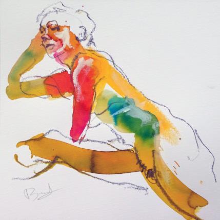 Peinture Claire  regard en coin par Brunel Sébastien | Tableau Figuratif Aquarelle Nu